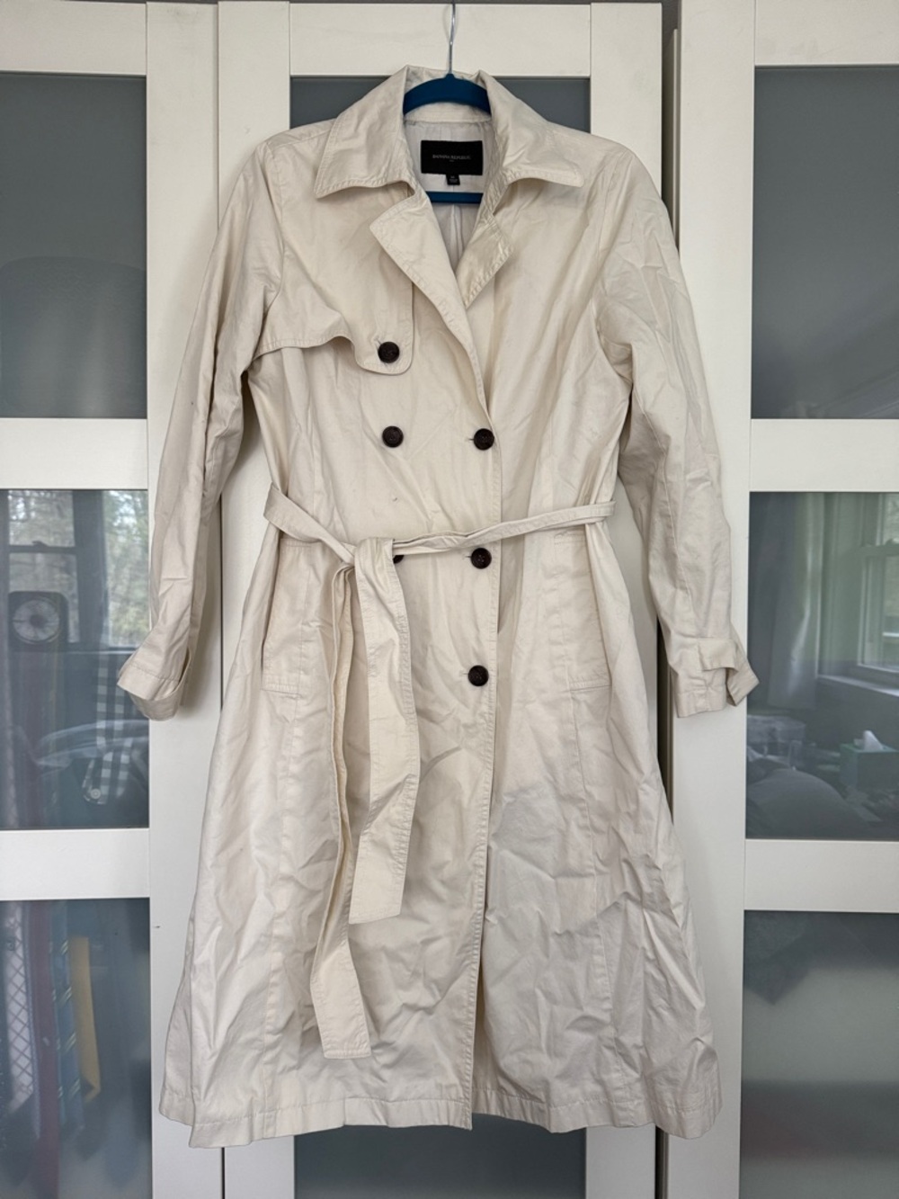 Banana Republic Cotton Cream Double-Breasted Trench Coat with Belt Medium